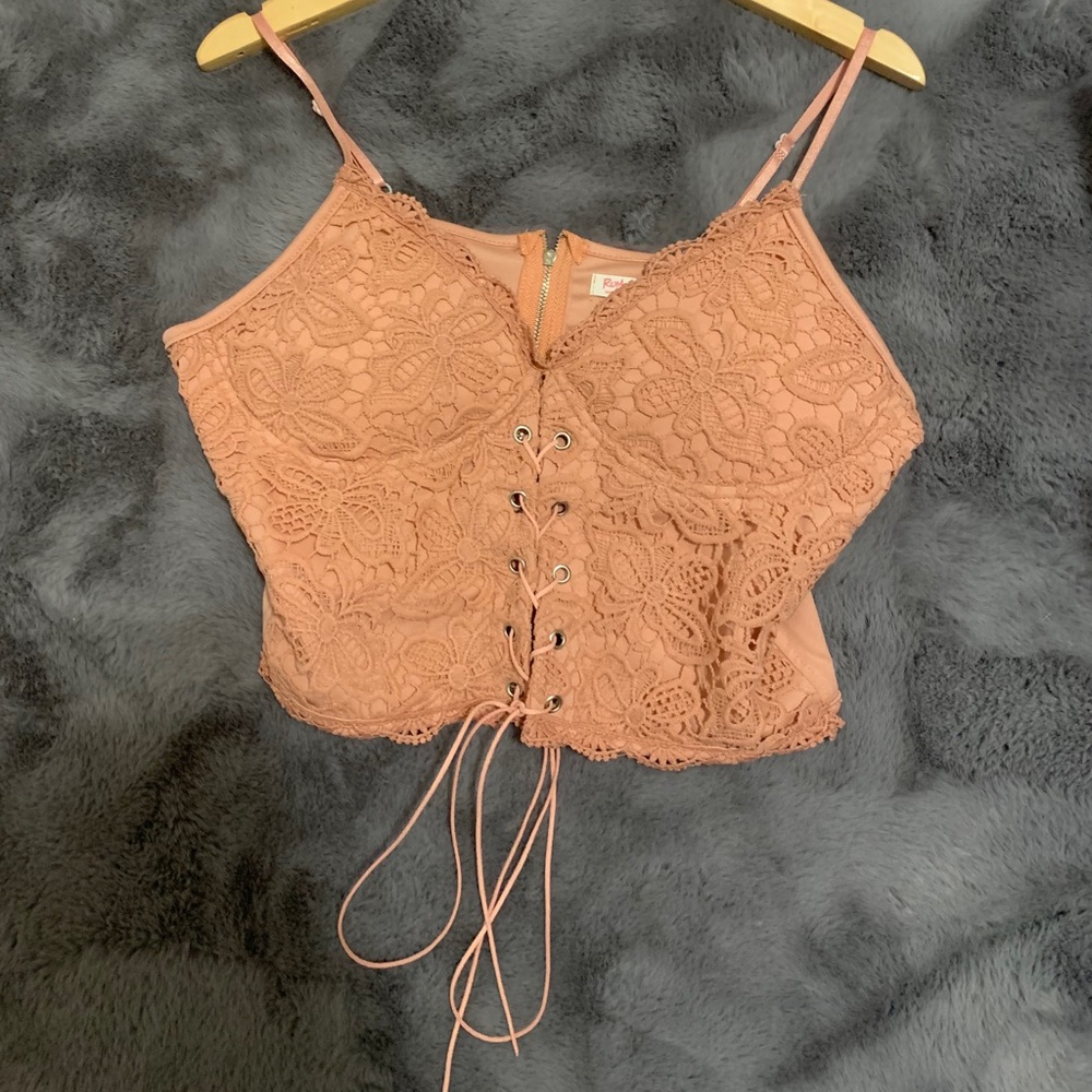 Floral Crochet Lace-Up Bustier Cami Top